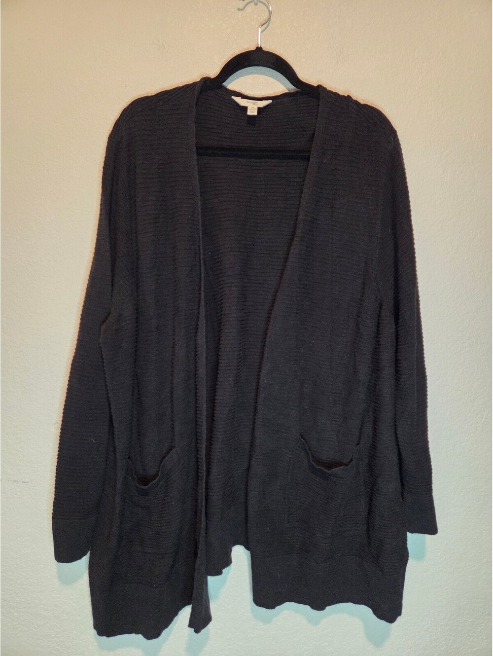 Terra & Sky Women's Plus Size 3X Black Open Front Cardigan